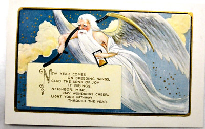 New Years comes on Speeding Wings Antique Embossed unposted Postcard circa 1910