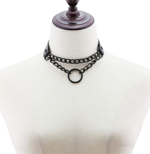 Black O Ring Chain Choker Play Collar Punk Alt Goth Pu Leather Jewelry Ebay