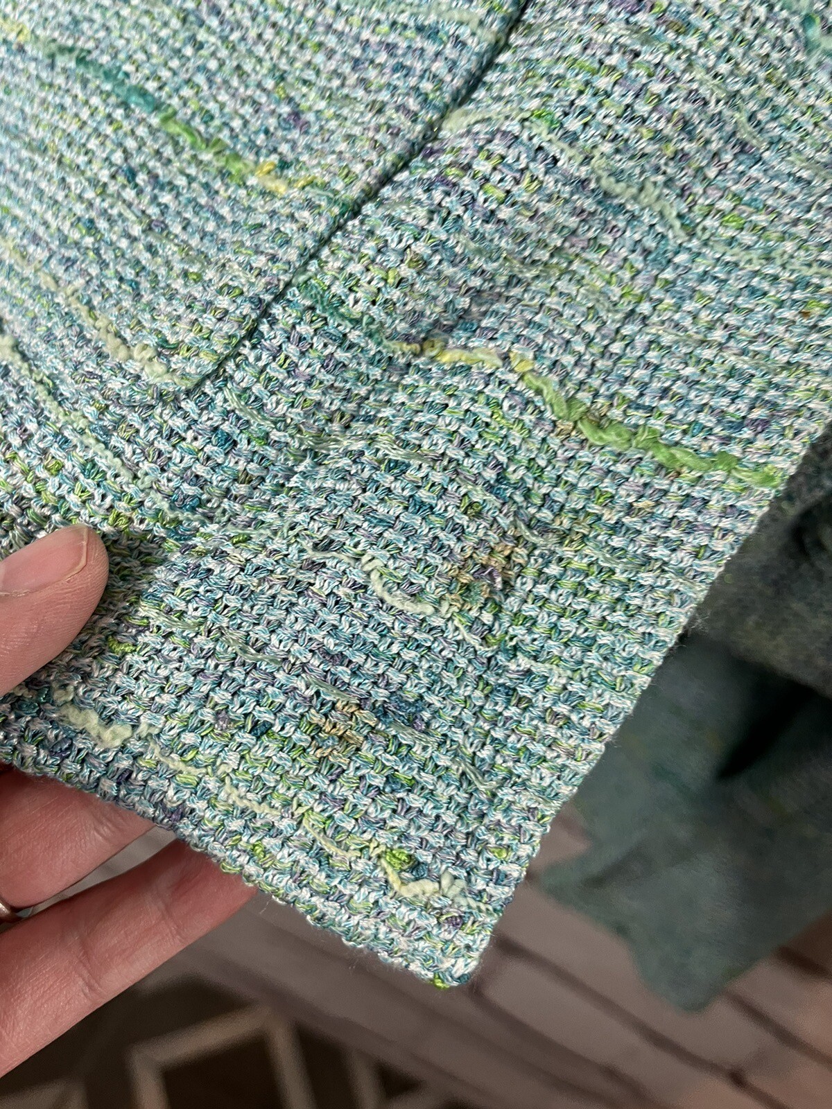 St. John Collection Womens Size 14 Blue Green Tweed Blazer/Skirt Set