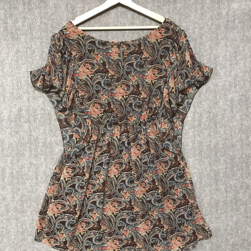 Loop Dress Womens 13 Knee Length Short Sleeve Ruffle Lined Brown Paisley A Line - Picture 10 of 16