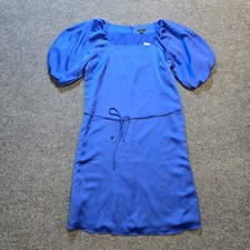 Ann Taylor Dress Womens 8 Tall Blue Satin Puff Sleeves Belted Cocktail Classy