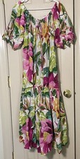 Anthropology FARM Rio Painted Flowers Off The Shoulder Maxi Dress Oversized XXS