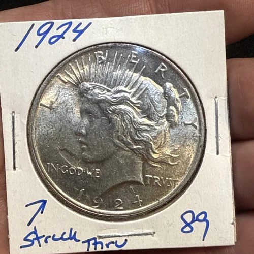 1924 $1 Peace Silver Dollar Uncirculated Struck Thru / Strike Through Error