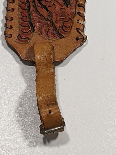 Handgefertigter Leder Western Kofferanhänger mit Blumenmuster & Schnalle Schrott Vintage - Bild 6 von 8