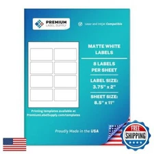 Premium Label Supply White Sticker Mailing Labels – 3.75" x 2" – Laser/Inkjet