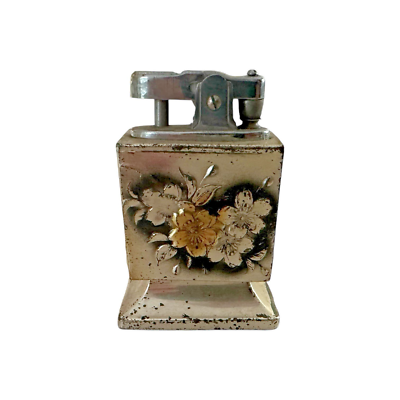 vintage japanese cigarette lighters Vintage LIGHTER Fine Japanese Japan Silver Gilt Metal Ornate Floral Design  3