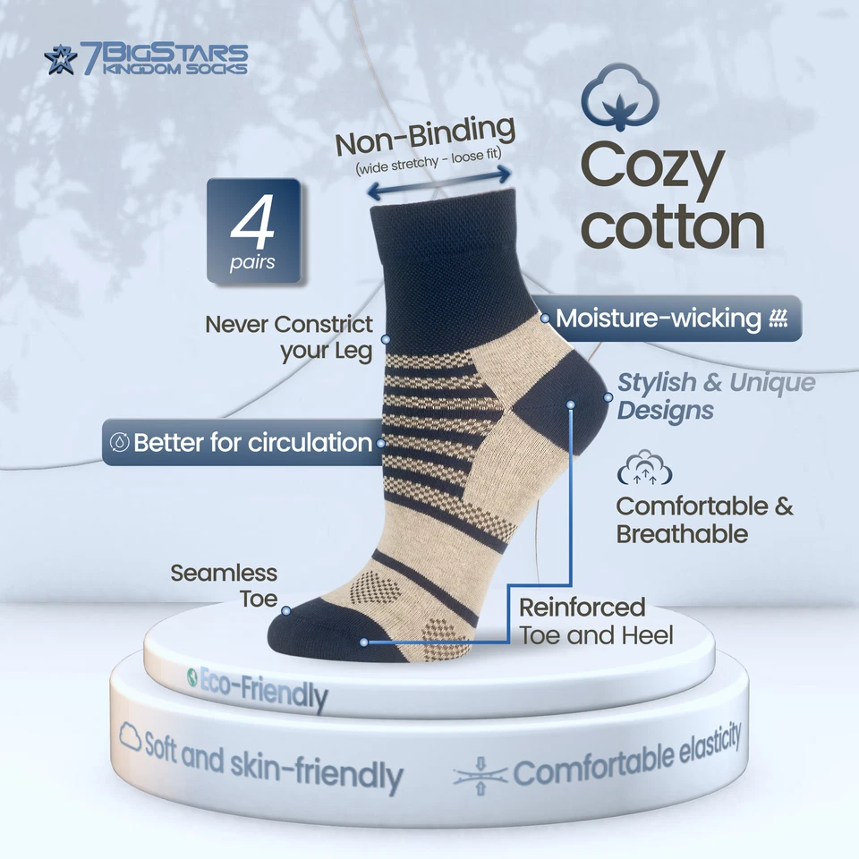 Calcetines de algodón para diabéticos para mujer cuarto 4 pares grandes 10-12 índigo azul marino blanco Foto 2 de 4