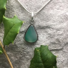 18" Necklace  2" Green Onyx Pendant 925 Silver Plated New Free Ship 4619