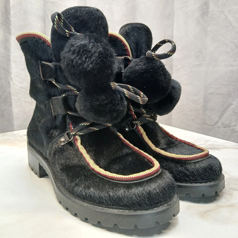 Botas de piel de becerro Barneys New York Pom Pom para mujer talla 6 negras ITALIA Foto 2 de 4