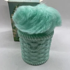 Muguet Des Bois Powder Pouf Puff 4 oz By Coty Vintage In Box Aqua Blue