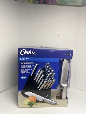 NEW Oster-22-Piece Baldwyn Knife Block Set Stainless Steel Cutlery Kitchen Black