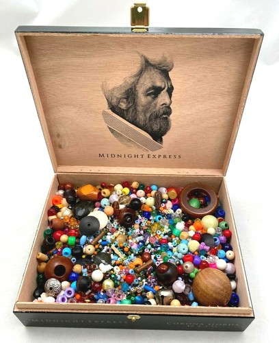 Vintage Plastic Beads - 1.3 pounds - In a Midnight Express Cigar Box