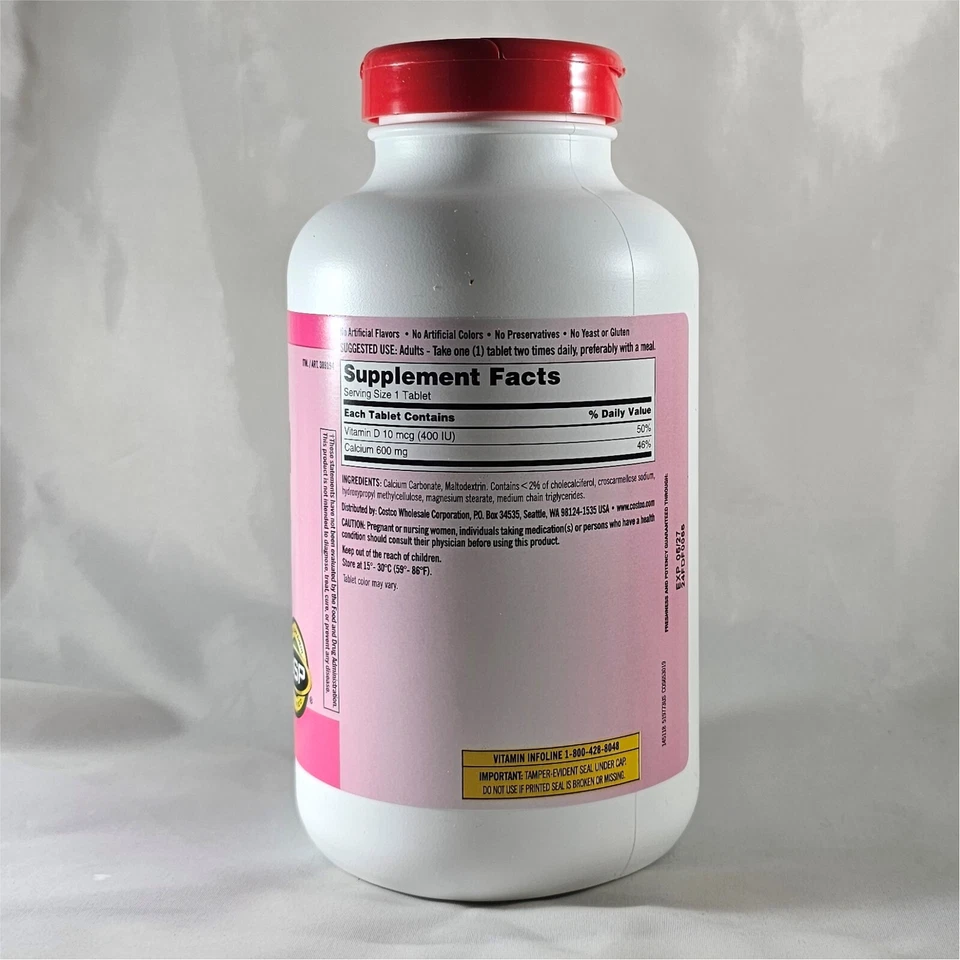 Kirkland Signature кальций 600 мг с витамином D3, 500 таблеток - Изображение 2 из 2