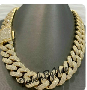 Authentic Real Gold Plated Men's Iced Cuban Chain Necklace Real Moissanite 925 Silver