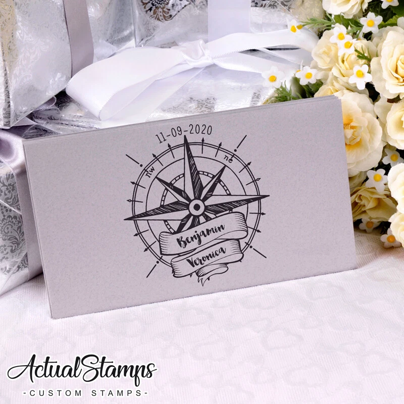 SELLO DE BODA, sello de goma personalizado, sello personalizado, rosa de los vientos, estampillas de brújula Foto 4 de 4