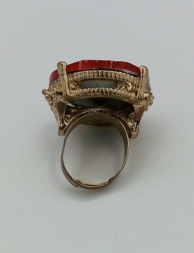 Vintage Ruby Red Solitaire Cocktail Gold Tone Adjustable Ring Sz. 6 - Picture 2 of 7