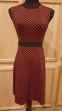 Nine West Fire Red/Black Polka Dot Stretch Knit Fit & Flare Dress - MSRP $98