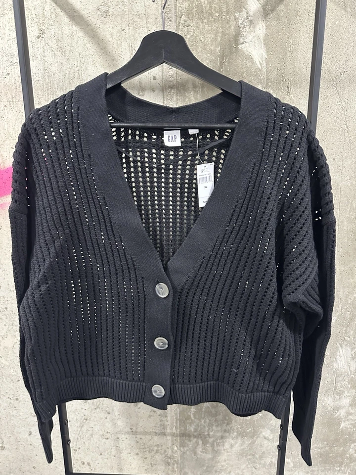 Cárdigan corto de punto abierto para mujer GAP suéter negro talla XL nuevo