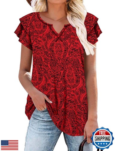 ZOLUCKY Womens Tops Dressy Casual Plum Pattern Fashion Loose Fit Summer Tops