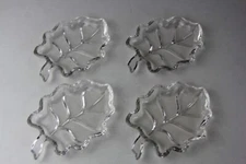 Set of 4 Hazel Atlas Leaf-Shaped Clear Glass Coasters / Small Dishes