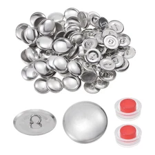 100 Sets Self Cover Button Kit 36L 0.9" 23mm with Wire Backs Aluminum w 2 Tools