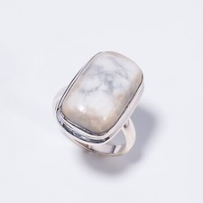 Howlite Gemstone Statement Vintage Ring Size 925 Sterling Silver