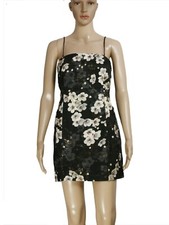 Urban Outfitters UO Floral Sateen Mini Dress Printed Smocked Black Small S NEW