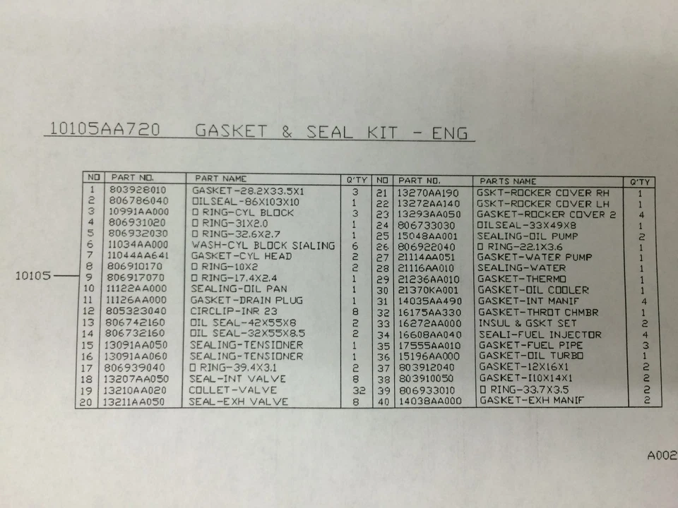 SUBARU OEM 2005-06 Legacy GT Outback XT Engine Full Gasket Set 10105AC220 Turbo - Image 3 of 3