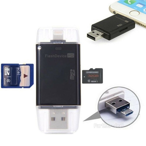 USB Flash Drive SD TF Card Reader Adapter For iPhone 14 13 12 Xs Xr X 8 7 6 Plus - Afbeelding 1 van 12