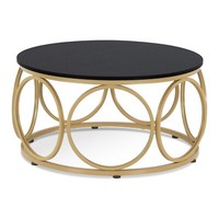 M Mcombo Couchtisch Rund Holz, Modern Sofatisch Schwarz-Gold, 2102