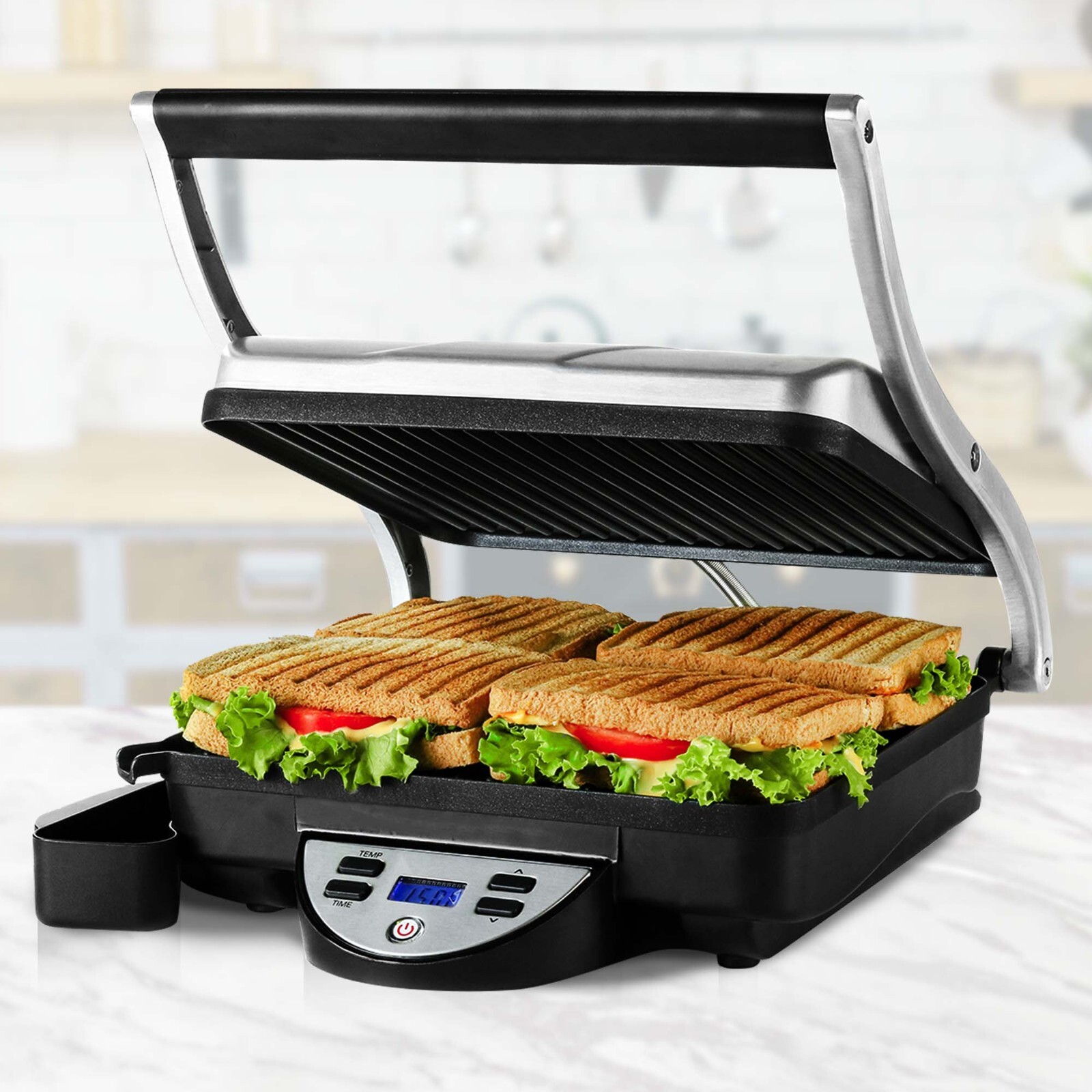 Ovente 4Slice Electric Indoor Panini Press Grill With Nonstick Plates