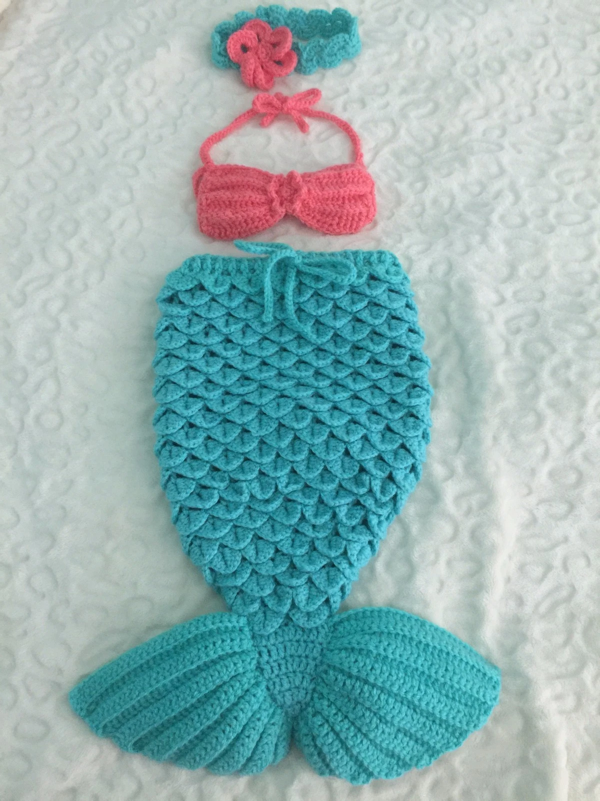 Hand Crochet Photo Photography Prop Mermaid Tail set Newborn baby Outfit - NEW