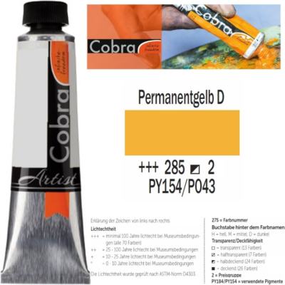 Cobra Artist Ölfarbe wasservermischbar 40ml Tube - 285 Primärgelb dunkel