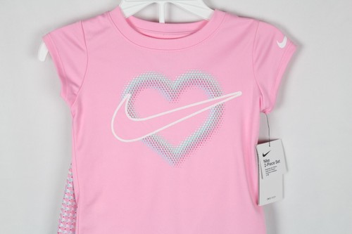 Nike Girls 2 Piece Set Dri Fit Shorts & T Shirt Activewear Pink Topical Twist - Picture 4 of 5