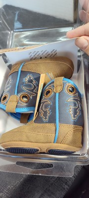 Double Barrel Infant Boy's Trace Baby Buckers Size 2 Brown And Blue Soft Boots