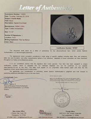 CHARLIE WATTS Signed Autograph Drumhead ROLLING STONES