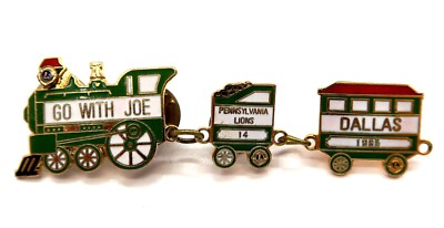 Vintage 3 Piece LIONS TRAIN PINS Lot ~ Go With Joe, Pennsylvania and Dallas 1985