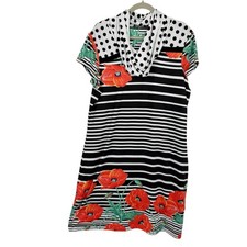 Tango Mango Shift Dress Size XL Short Sleeve Cowlneck Floral Stripe Slinky knit