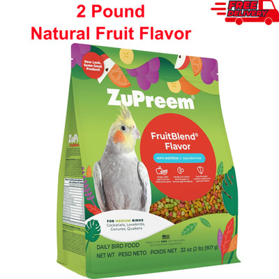 ZuPreem FruitBlend Bird Pellets, 2 lbs, Daily Bird Food for Cockatiel, Lovebird