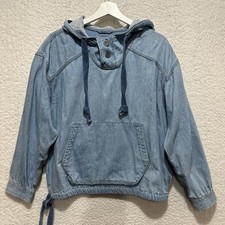 Sudadera con capucha pulóver American Eagle denim para mujer talla S cambray con cordón Y2K