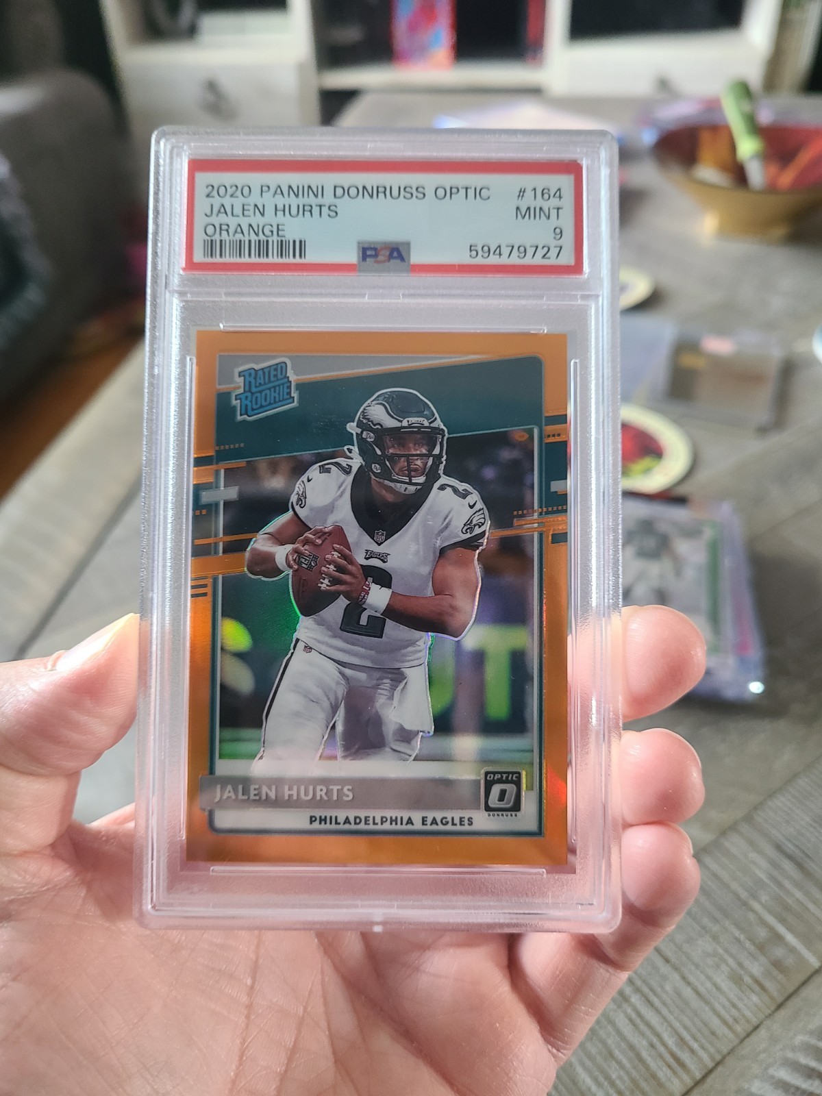 2020 Panini Donruss Optic #164 Jalen Hurts Orange /199 Rookie PSA 9 Mint Eagles