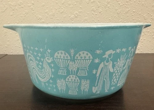 Vintage Pyrex Cinderella Mixing Bowl Amish Butterprint Pattern Turquoise #442