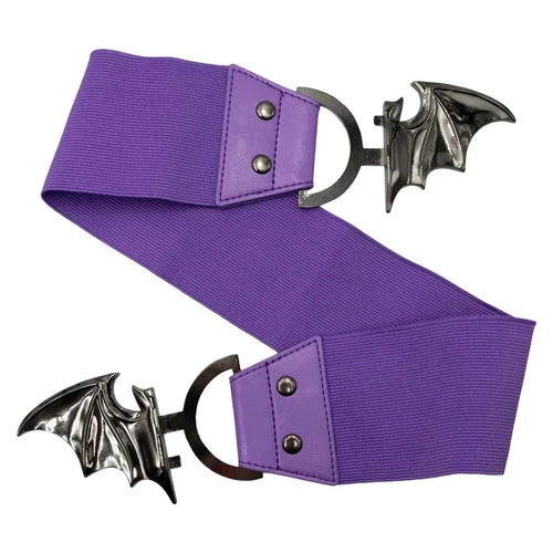 Kreepsville 666 Elastic Purple Waist Belt Chrome Bat Split Buckle Goth Halloween image 2