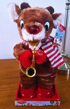 NWT Dan Dee Animated Music Plush Rudolph  Saxophone, Sings, Dance Nose Lights