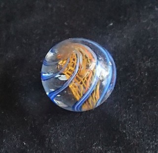 Antique German Latticinio Core Swirl Marble Orange Core 24mm Lauscha?