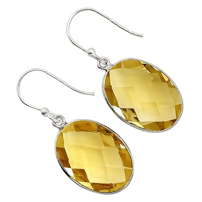 Natürliche Citrin Karo Briolette 925 Sterling Silber Ohrringe Schmuck E-1001