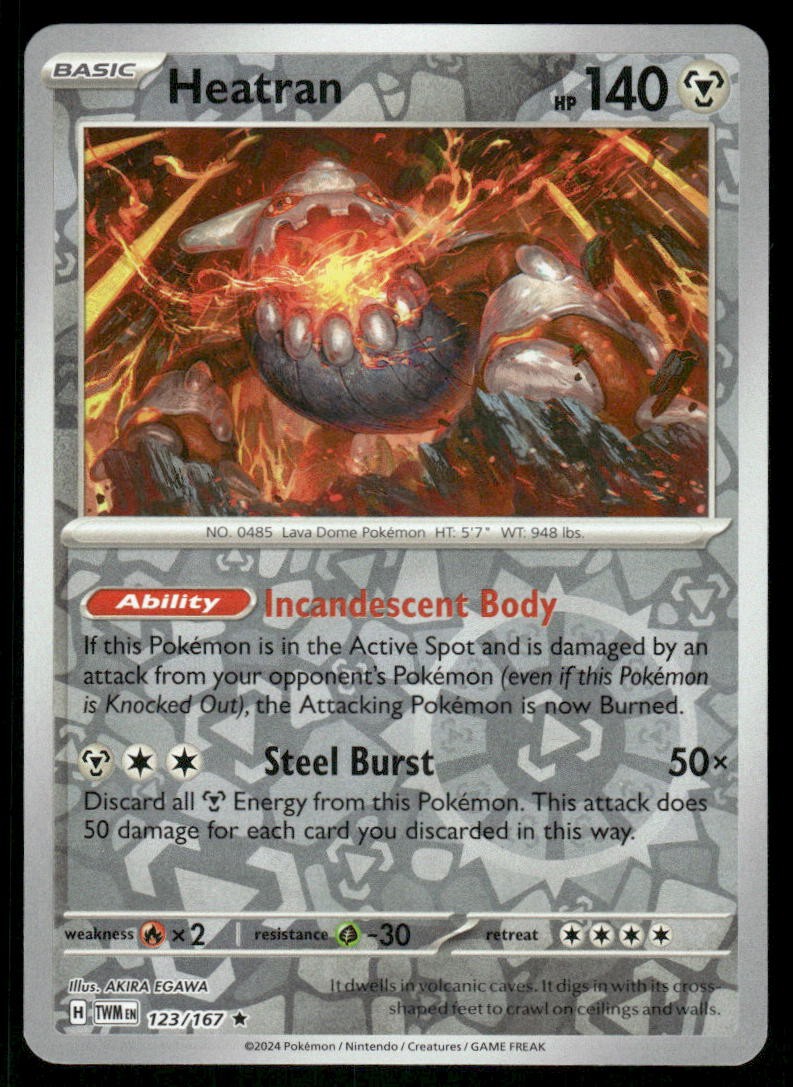 Heatran 123/167 - Twilight Masquerade - Reverse Holo Rare NM