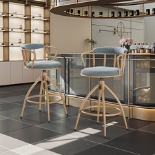 Swivel Counter Height Bar Stool Set of 2 Modern Bar Chairs Upholstered Blue