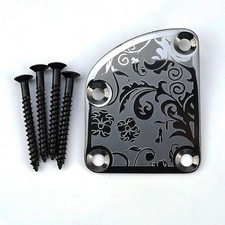Stainless Steel Engraved Electric Guitar Neck Plate 4-Bolt Curved Neck Joint