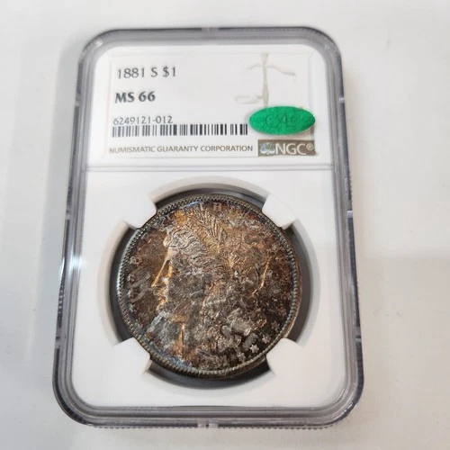 1881 S Morgan Silver Dollar $1 NGC MS66 CAC Green Bean Toned